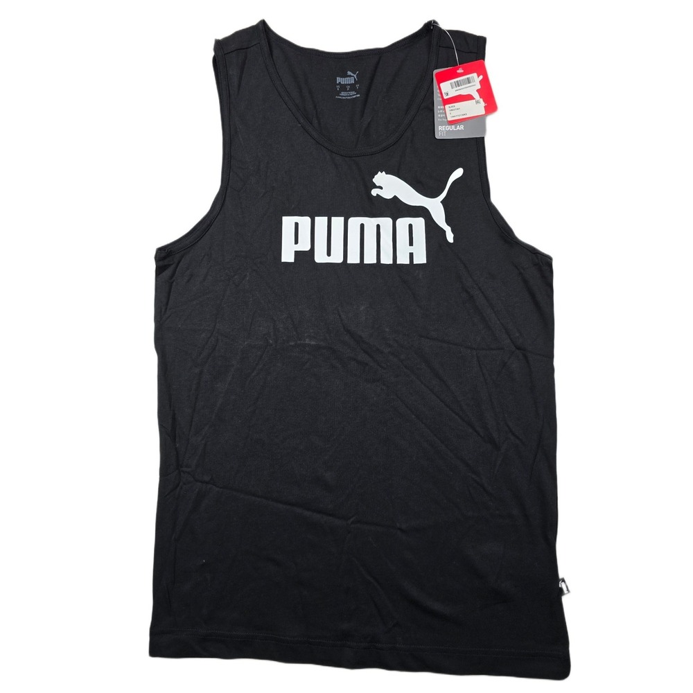 Puma Tank Top Mens Small Black Cotton Athletic Logo Sleeveless NEW